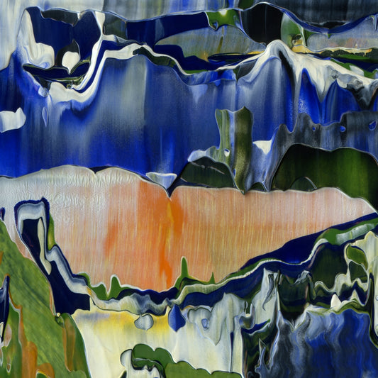 All Donkeys Go to Heaven A3 is an abstract oil-on-canvas artwork, a fractal of its parent painting All Donkeys Go to Heaven created by Anna Judd for the Scales Collection.