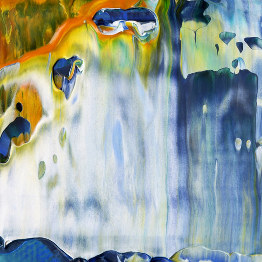 Aqueous Excavation A4 is an abstract oil-on-canvas artwork, a fractal of its parent painting Aqueous Excavation created by Anna Judd for the Scales Collection.
