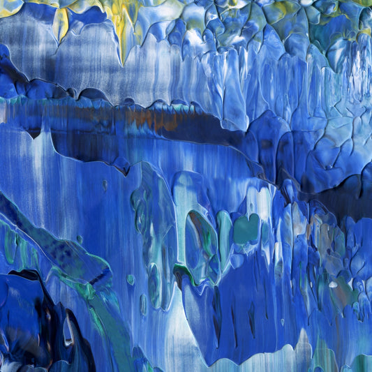 Aqueous Excavation B5 is an abstract oil-on-canvas artwork, a fractal of its parent painting Aqueous Excavation created by Anna Judd for the Scales Collection.