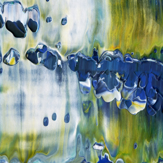 Aqueous Excavation D4 is an abstract oil-on-canvas artwork, a fractal of its parent painting Aqueous Excavation created by Anna Judd for the Scales Collection.