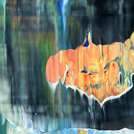 Beachcombing at Thanatopsis A1 is an abstract oil-on-canvas artwork, a fractal of its parent painting Beachcombing at Thanatopsis created by Anna Judd for the Scales Collection.