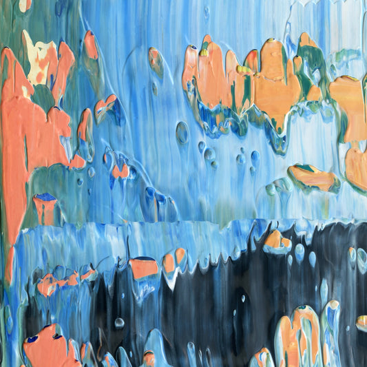 Beachcombing at Thanatopsis E1 is an abstract oil-on-canvas artwork, a fractal of its parent painting Beachcombing at Thanatopsis created by Anna Judd for the Scales Collection.