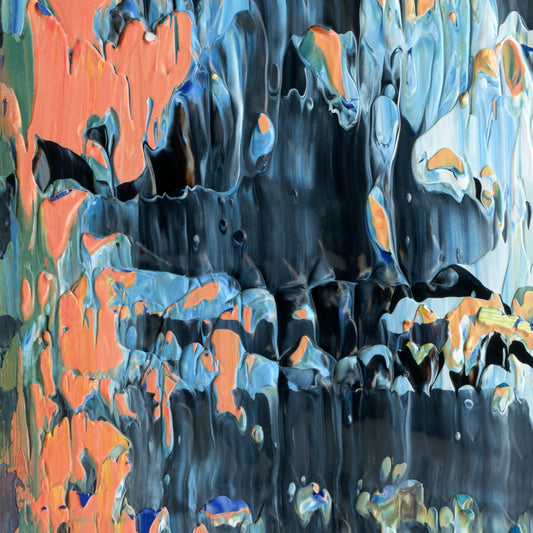 Beachcombing at Thanatopsis F1 is an abstract oil-on-canvas artwork, a fractal of its parent painting Beachcombing at Thanatopsis created by Anna Judd for the Scales Collection.