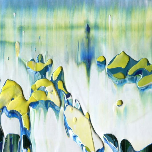 Big Bangs, Blue Lids A2 is an abstract oil-on-canvas artwork, a fractal of its parent painting Big Bangs, Blue Lids created by Anna Judd for the Scales Collection.