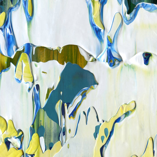 Big Bangs, Blue Lids B2 is an abstract oil-on-canvas artwork, a fractal of its parent painting Big Bangs, Blue Lids created by Anna Judd for the Scales Collection.