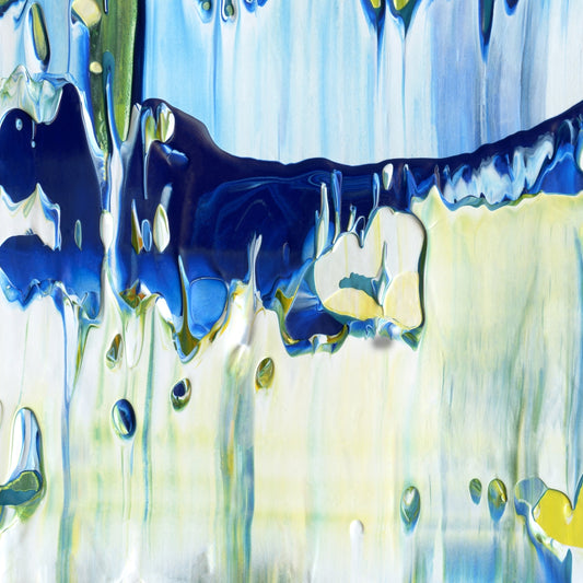 Big Bangs, Blue Lids D2 is an abstract oil-on-canvas artwork, a fractal of its parent painting Big Bangs, Blue Lids created by Anna Judd for the Scales Collection.
