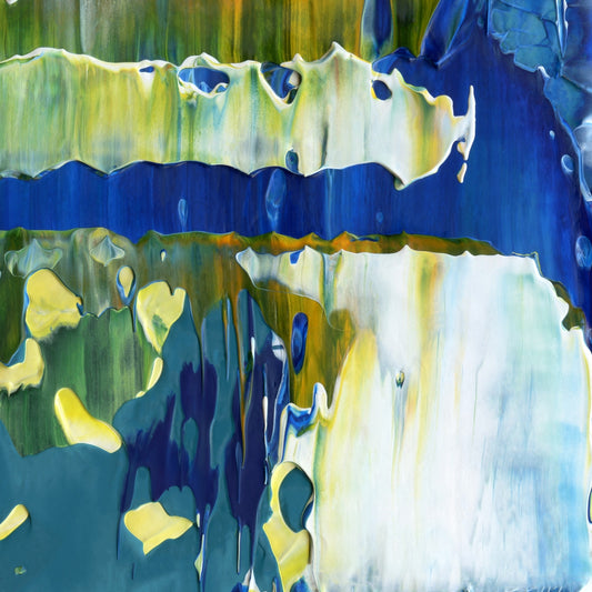 Big Bangs, Blue Lids D5 is an abstract oil-on-canvas artwork, a fractal of its parent painting Big Bangs, Blue Lids created by Anna Judd for the Scales Collection.