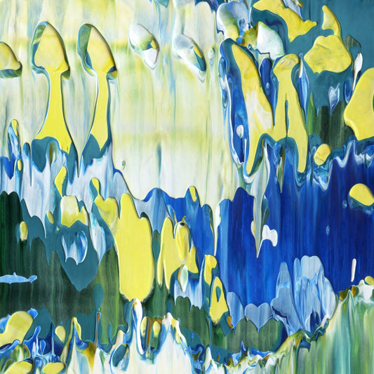 Big Bangs, Blue Lids E4 is an abstract oil-on-canvas artwork, a fractal of its parent painting Big Bangs, Blue Lids created by Anna Judd for the Scales Collection.