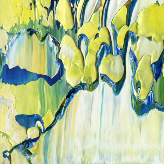 Big Bangs, Blue Lids F1 is an abstract oil-on-canvas artwork, a fractal of its parent painting Big Bangs, Blue Lids created by Anna Judd for the Scales Collection.