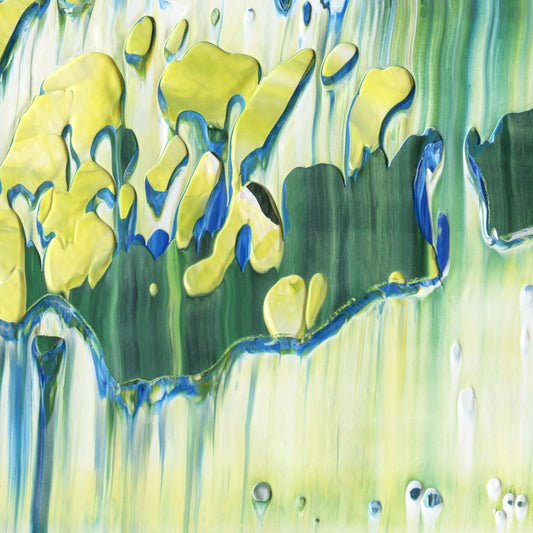 Big Bangs, Blue Lids F4 is an abstract oil-on-canvas artwork, a fractal of its parent painting Big Bangs, Blue Lids created by Anna Judd for the Scales Collection.