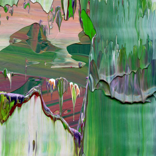 Blink Twice for Yes E3 is an abstract oil-on-canvas artwork, a fractal of its parent painting Blink Twice for Yes created by Anna Judd for the Scales Collection.