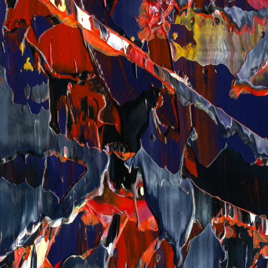 Charlotte and the Thunderbird E2 is an abstract oil-on-canvas artwork, a fractal of its parent painting Charlotte and the Thunderbird created by Anna Judd for the Scales Collection.