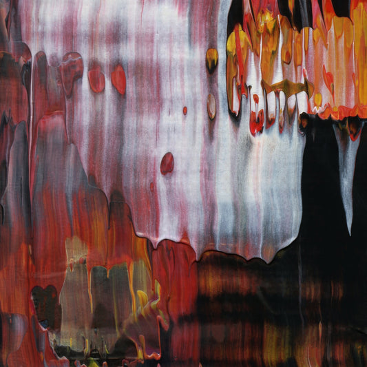 El Fuego De Dios E1 is an abstract oil-on-canvas artwork, a fractal of its parent painting El Fuego De Dios created by Anna Judd for the Scales Collection.