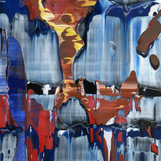 Emotional Ambulance D4 is an abstract oil-on-canvas artwork, a fractal of its parent painting Emotional Ambulance created by Anna Judd for the Scales Collection.