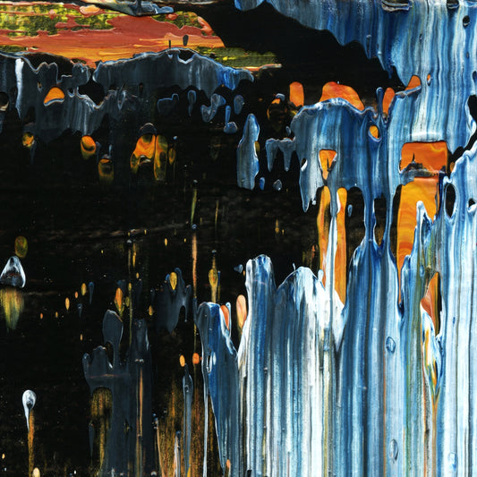 Extinction Event A3 is an abstract oil-on-canvas artwork, a fractal of its parent painting Extinction Event created by Anna Judd for the Scales Collection.