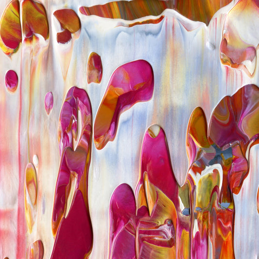 Flapjack Red Boot Dog Whistle A1 is an abstract oil-on-canvas artwork, a fractal of its parent painting Flapjack Red Boot Dog Whistle created by Anna Judd for the Scales Collection.