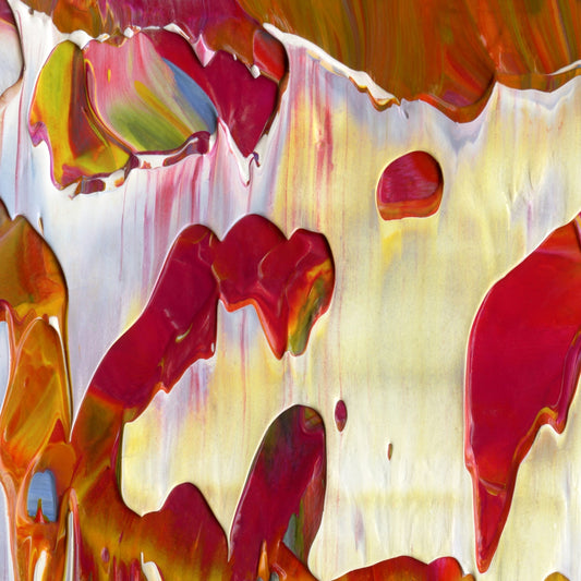 Flapjack Red Boot Dog Whistle A2 is an abstract oil-on-canvas artwork, a fractal of its parent painting Flapjack Red Boot Dog Whistle created by Anna Judd for the Scales Collection.