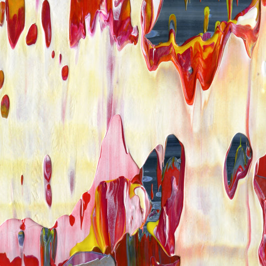 Flapjack Red Boot Dog Whistle B3 is an abstract oil-on-canvas artwork, a fractal of its parent painting Flapjack Red Boot Dog Whistle created by Anna Judd for the Scales Collection.