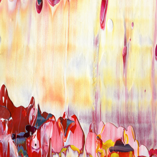 Flapjack Red Boot Dog Whistle B4 is an abstract oil-on-canvas artwork, a fractal of its parent painting Flapjack Red Boot Dog Whistle created by Anna Judd for the Scales Collection.
