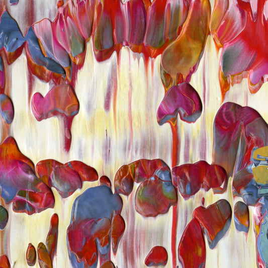 Flapjack Red Boot Dog Whistle C2 is an abstract oil-on-canvas artwork, a fractal of its parent painting Flapjack Red Boot Dog Whistle created by Anna Judd for the Scales Collection.