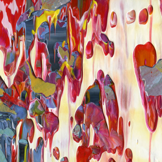 Flapjack Red Boot Dog Whistle C3 is an abstract oil-on-canvas artwork, a fractal of its parent painting Flapjack Red Boot Dog Whistle created by Anna Judd for the Scales Collection.