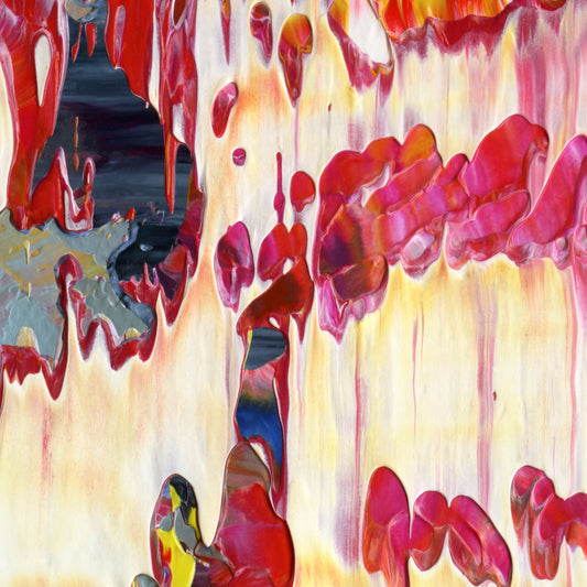 Flapjack Red Boot Dog Whistle C4 is an abstract oil-on-canvas artwork, a fractal of its parent painting Flapjack Red Boot Dog Whistle created by Anna Judd for the Scales Collection.
