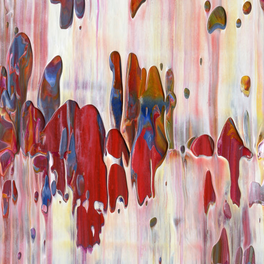 Flapjack Red Boot Dog Whistle D1 is an abstract oil-on-canvas artwork, a fractal of its parent painting Flapjack Red Boot Dog Whistle created by Anna Judd for the Scales Collection.