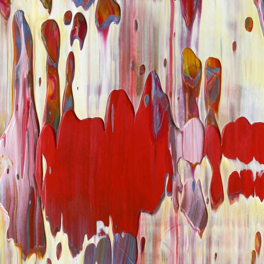 Flapjack Red Boot Dog Whistle D2 is an abstract oil-on-canvas artwork, a fractal of its parent painting Flapjack Red Boot Dog Whistle created by Anna Judd for the Scales Collection.