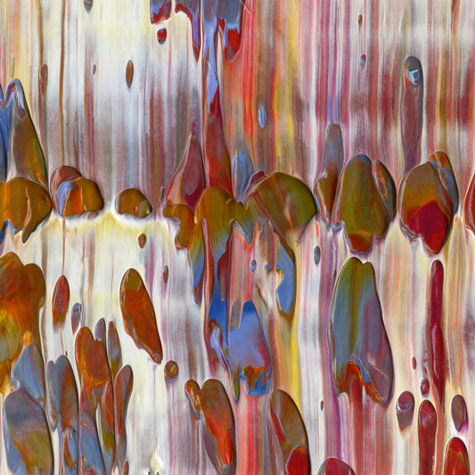 Flapjack Red Boot Dog Whistle E2 is an abstract oil-on-canvas artwork, a fractal of its parent painting Flapjack Red Boot Dog Whistle created by Anna Judd for the Scales Collection.