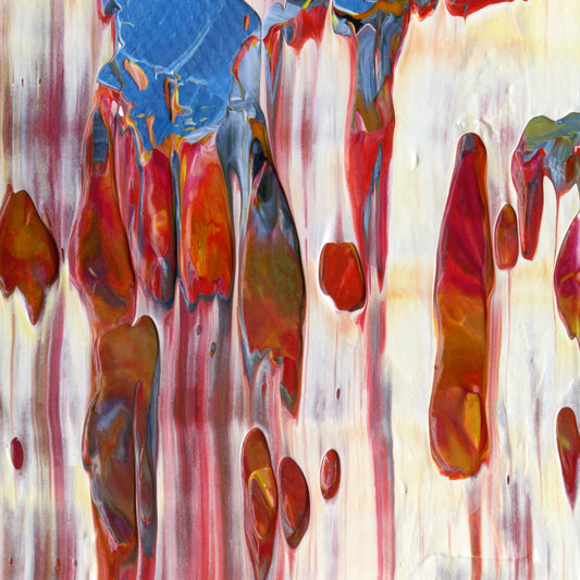 Flapjack Red Boot Dog Whistle E3 is an abstract oil-on-canvas artwork, a fractal of its parent painting Flapjack Red Boot Dog Whistle created by Anna Judd for the Scales Collection.