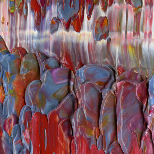 Flapjack Red Boot Dog Whistle F1 is an abstract oil-on-canvas artwork, a fractal of its parent painting Flapjack Red Boot Dog Whistle created by Anna Judd for the Scales Collection.