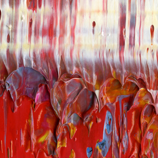 Flapjack Red Boot Dog Whistle F3 is an abstract oil-on-canvas artwork, a fractal of its parent painting Flapjack Red Boot Dog Whistle created by Anna Judd for the Scales Collection.