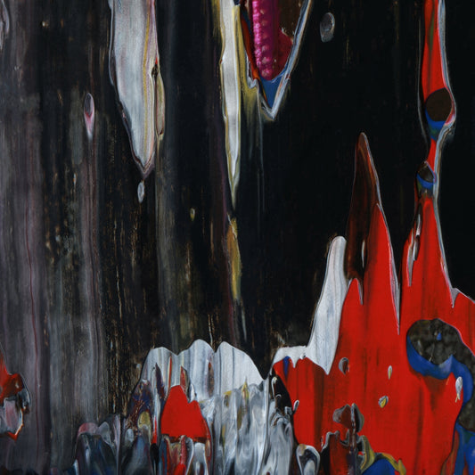 Musings on The Female Gaze D1 is an abstract oil-on-canvas artwork, a fractal of its parent painting Musings on The Female Gaze created by Anna Judd for the Scales Collection.