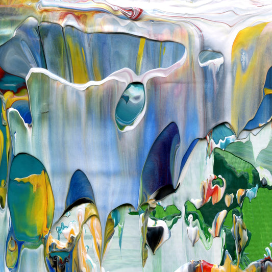 Operation Rainbow Road A2 is an abstract oil-on-canvas artwork, a fractal of its parent painting Operation Rainbow Road created by Anna Judd for the Scales Collection.