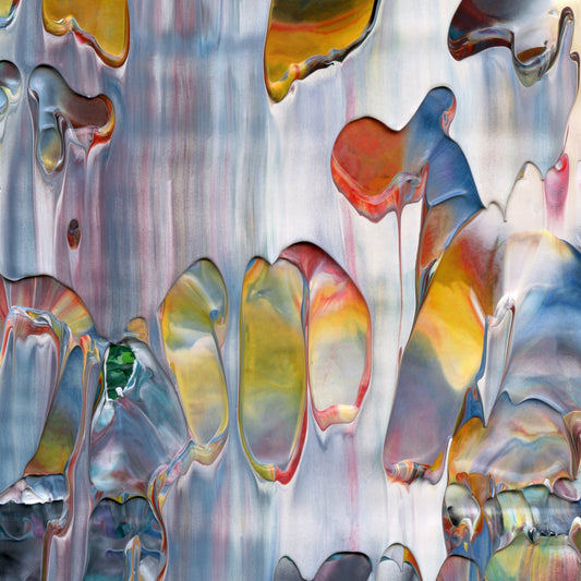 Operation Rainbow Road B4 is an abstract oil-on-canvas artwork, a fractal of its parent painting Operation Rainbow Road created by Anna Judd for the Scales Collection.