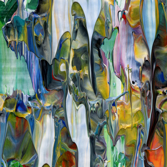 Operation Rainbow Road D2 is an abstract oil-on-canvas artwork, a fractal of its parent painting Operation Rainbow Road created by Anna Judd for the Scales Collection.
