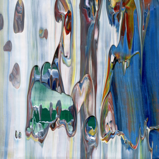 Operation Rainbow Road E1 is an abstract oil-on-canvas artwork, a fractal of its parent painting Operation Rainbow Road created by Anna Judd for the Scales Collection.