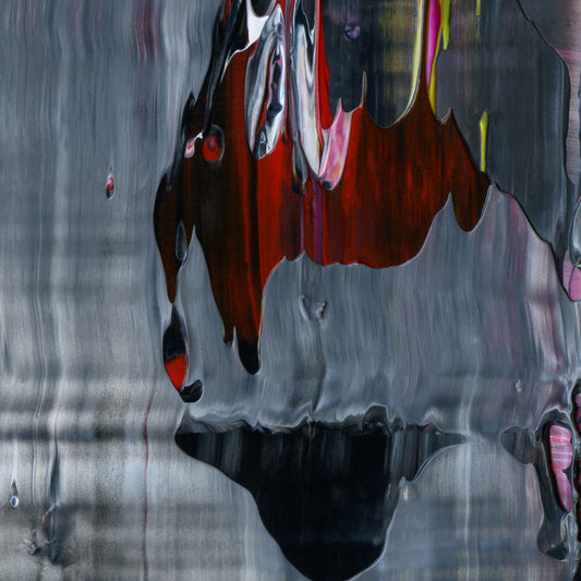 Perfunctory Revolt D6 is an abstract oil-on-canvas artwork, a fractal of its parent painting Perfunctory Revolt created by Anna Judd for the Scales Collection.