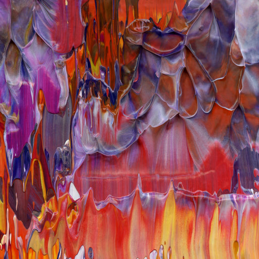 Petaling Away D3 is an abstract oil-on-canvas artwork, a fractal of its parent painting Petaling Away created by Anna Judd for the Scales Collection.