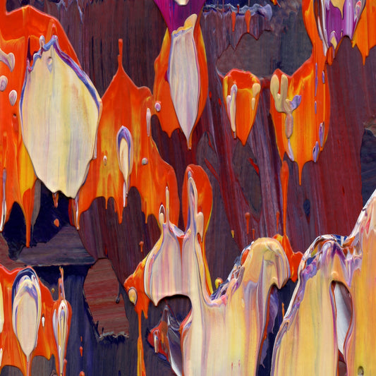 Petaling Away E2 is an abstract oil-on-canvas artwork, a fractal of its parent painting Petaling Away created by Anna Judd for the Scales Collection.