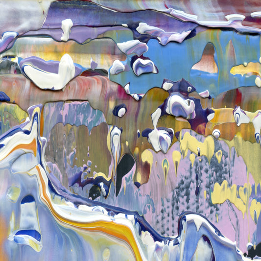 Picking Pansies at Trianon A3 is an abstract oil-on-canvas artwork, a fractal of its parent painting Picking Pansies at Trianon created by Anna Judd for the Scales Collection.