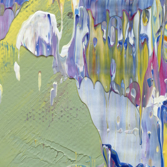 Picking Pansies at Trianon E3 is an abstract oil-on-canvas artwork, a fractal of its parent painting Picking Pansies at Trianon created by Anna Judd for the Scales Collection.