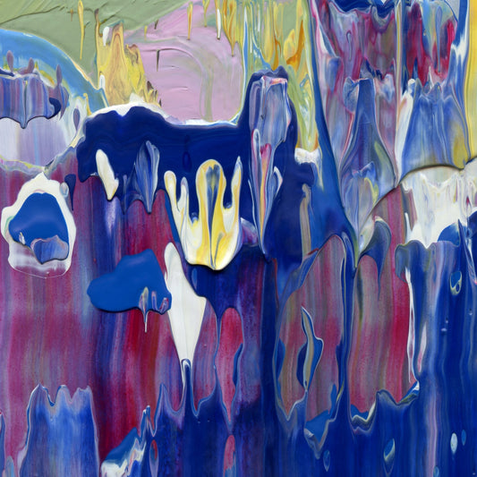 Picking Pansies at Trianon F3 is an abstract oil-on-canvas artwork, a fractal of its parent painting Picking Pansies at Trianon created by Anna Judd for the Scales Collection.