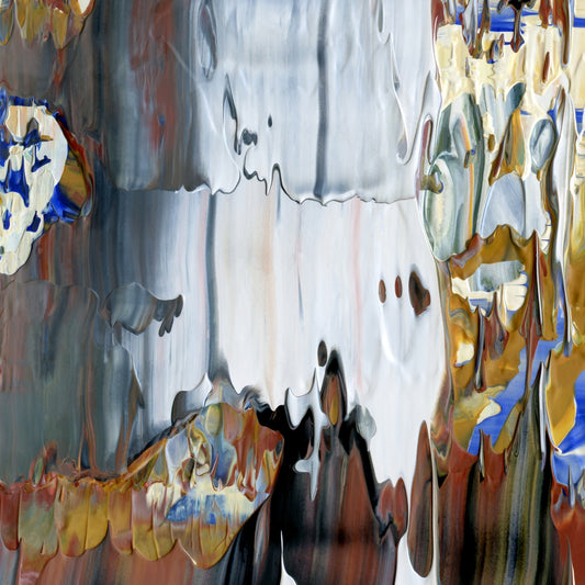 Posthumous Street Cred B1 is an abstract oil-on-canvas artwork, a fractal of its parent painting Posthumous Street Cred created by Anna Judd for the Scales Collection.