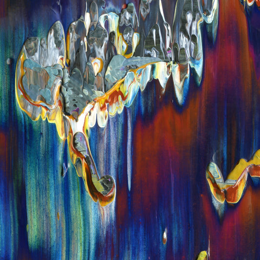 Psilocybin Breakfast C2 is an abstract oil-on-canvas artwork, a fractal of its parent painting Psilocybin Breakfast created by Anna Judd for the Scales Collection.