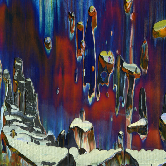 Psilocybin Breakfast D2 is an abstract oil-on-canvas artwork, a fractal of its parent painting Psilocybin Breakfast created by Anna Judd for the Scales Collection.
