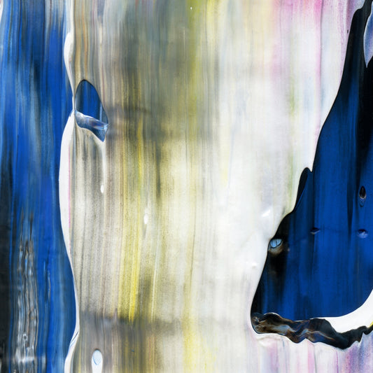 Skipping Stones with Mary Magdalene A1 is an abstract oil-on-canvas artwork, a fractal of its parent painting Skipping Stones with Mary Magdalene created by Anna Judd for the Scales Collection.