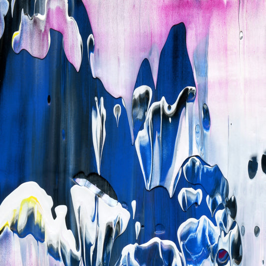 Skipping Stones with Mary Magdalene A2 is an abstract oil-on-canvas artwork, a fractal of its parent painting Skipping Stones with Mary Magdalene created by Anna Judd for the Scales Collection.