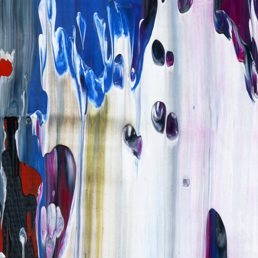 Skipping Stones with Mary Magdalene C1 is an abstract oil-on-canvas artwork, a fractal of its parent painting Skipping Stones with Mary Magdalene created by Anna Judd for the Scales Collection.