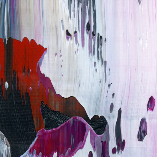 Skipping Stones with Mary Magdalene E1 is an abstract oil-on-canvas artwork, a fractal of its parent painting Skipping Stones with Mary Magdalene created by Anna Judd for the Scales Collection.